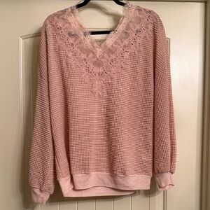 Listicle Blush Lace-Accent Sweater